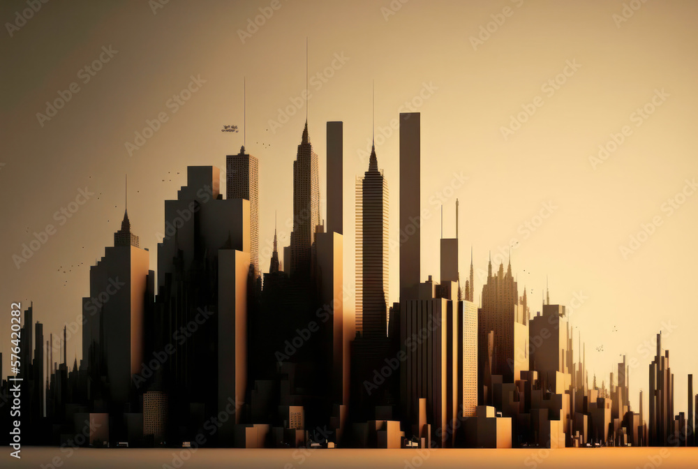 city skyline at sunset illustration. Generative AI