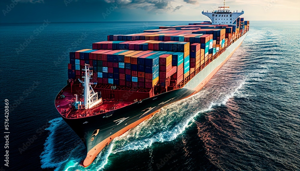 Container ship or cargo shipping business logistic import and export freight transportation by container ship in the open sea, freight ship boat. Generative AI	 - obrazy, fototapety, plakaty 