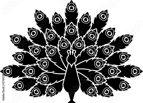 Stylized silhouette of peacock with open tail