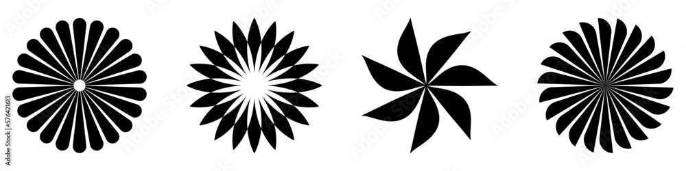 Icon set of Abstract Round Radial circle design element. Flat vector illustration Icon set of Abstract Round Radial circle design element. Flat vector illustration