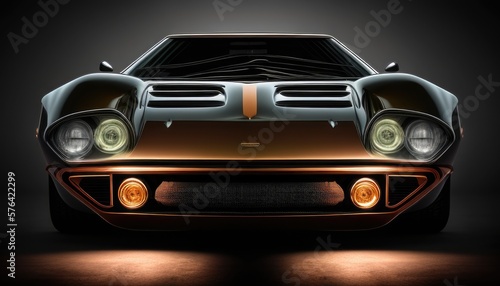 Classic sporting car view. Car headlight. Generative AI