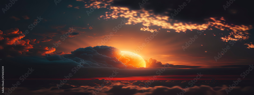 beautiful scenery at the beach with sunset and clouds