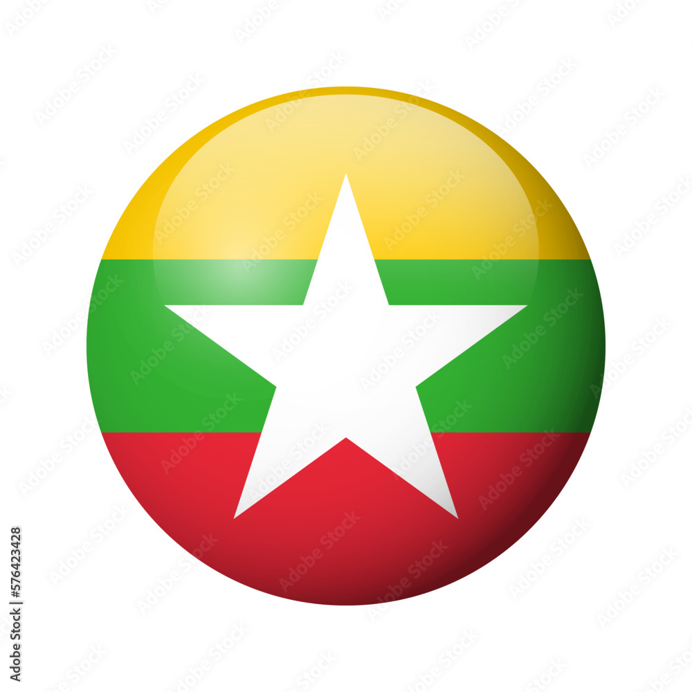 Myanmar flag - glossy circle badge. Vector icon. Myanmar flag - glossy circle badge. Vector icon.