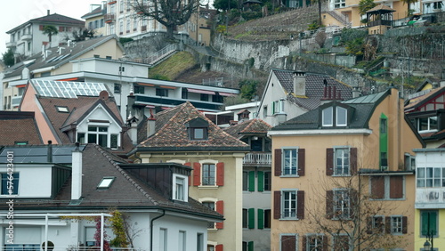 Traditional old European buildings. Swiss view