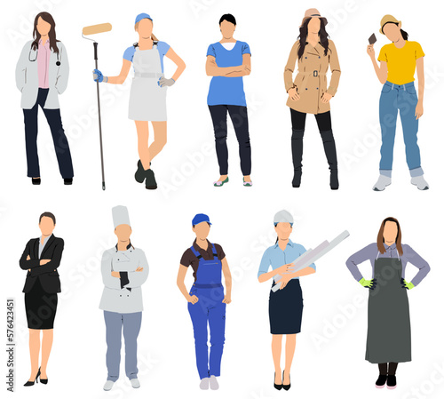 Set of professional women's standing isolated.