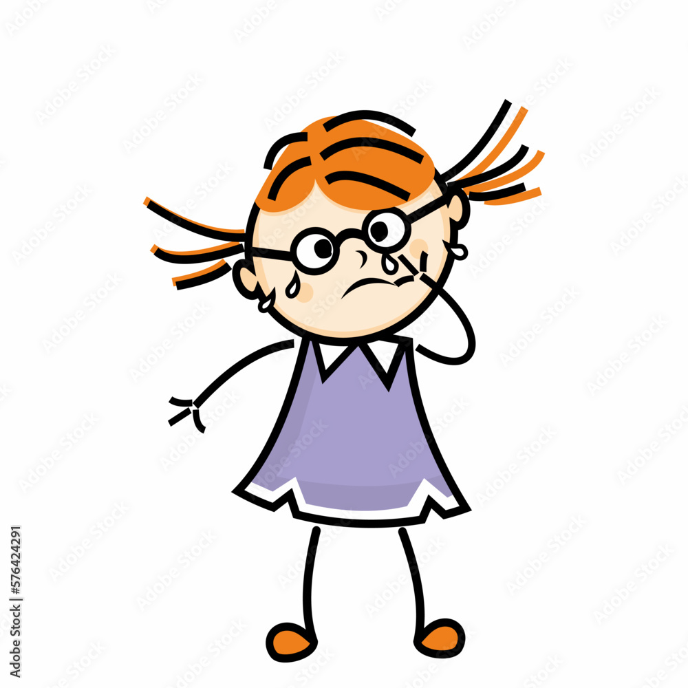 Crying girl, character, sad child, vector illustration Crying girl, character, sad child, vector illustration