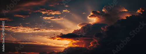 beautiful cloudy sunset colorful sky over horizon