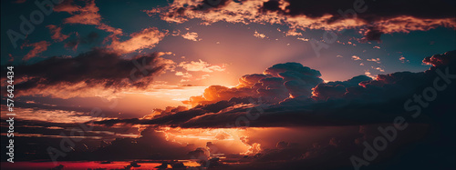 beautiful cloudy sunset colorful sky over horizon