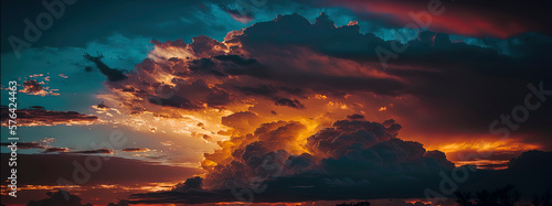 beautiful cloudy sunset colorful sky over horizon