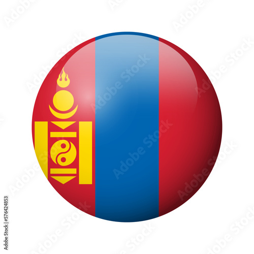 Mongolia flag - glossy circle badge. Vector icon. photo