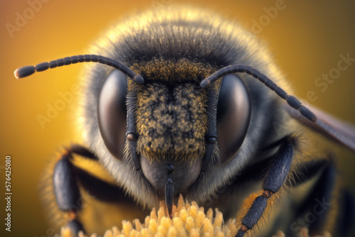 Close bee on on flowers. AI Generative