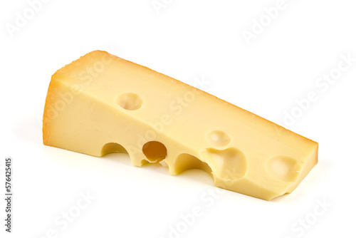 Maasdam cheese, Netherlands cheese, isolated on white background.