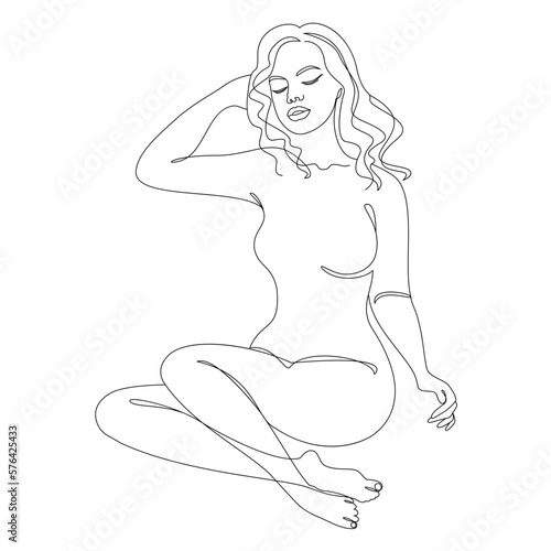 Silhouettes of a girl in a modern one line style. Continuous lady line drawing, aesthetic outline for home decor, posters, wall art, stickers, logo. Vector illustration