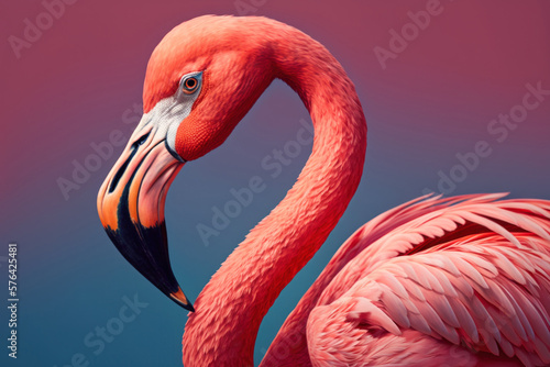 Close portrait pink flamingo, Generative AI
