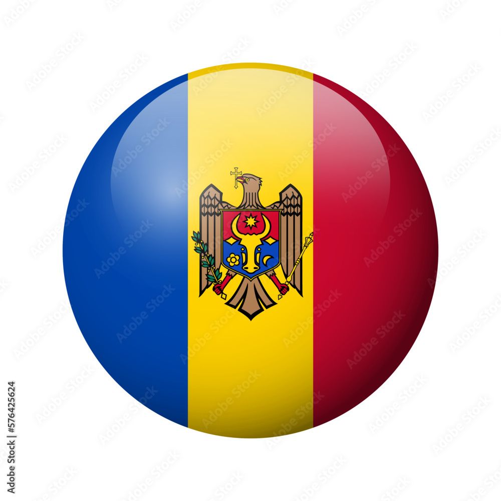 Obraz premium Moldova flag - glossy circle badge. Vector icon.