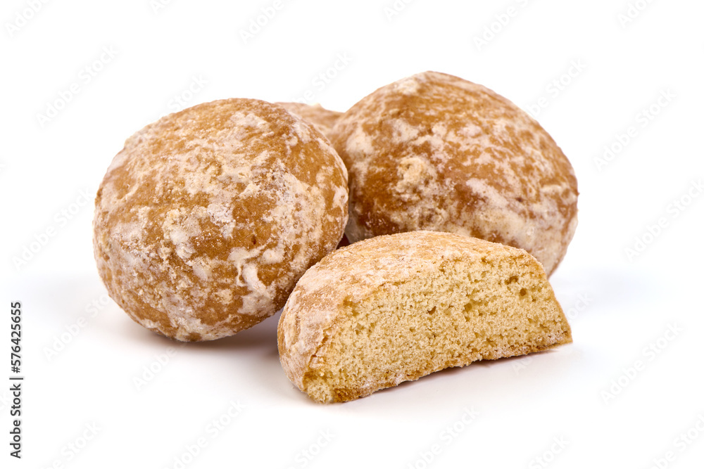 Classic gingerbread cookies isolated on white background.