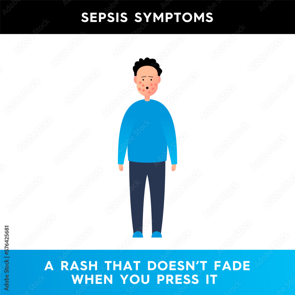 Vector illustration of a man whose face is covered with a rash. The ...