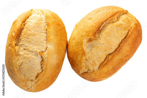 PNG, Two round white flour buns. Isolate 