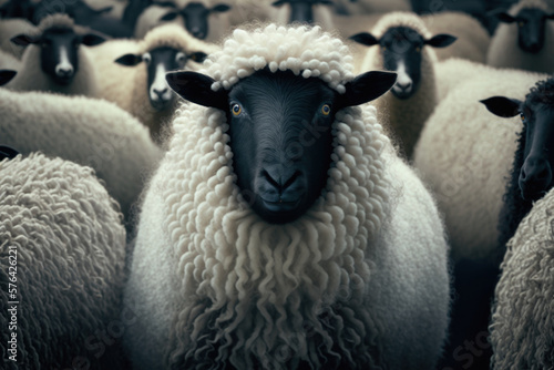 Flock of sheeps on farm, Generative AI