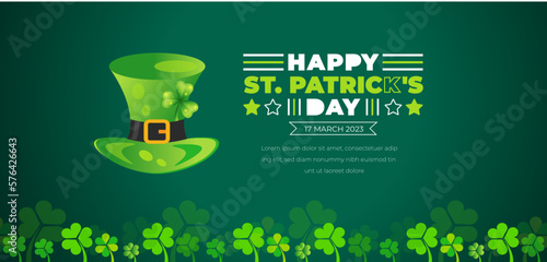 Happy St. Patrick's Day background with shamrock clover leaf. saint Patrick's day festival background. Clover shamrock leaf  vector template for 17 march St Patrick's Day event celebration. photo