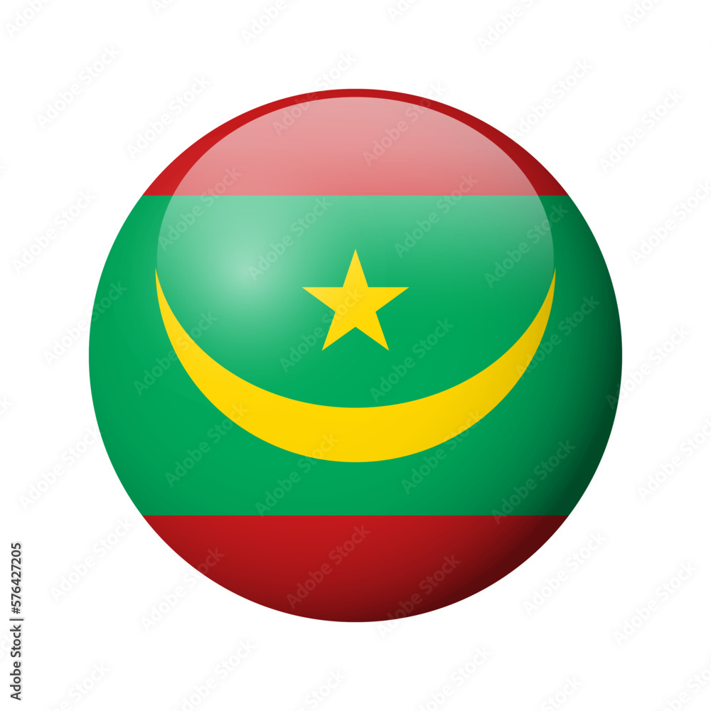 Mauritania flag - glossy circle badge. Vector icon. Mauritania flag - glossy circle badge. Vector icon.