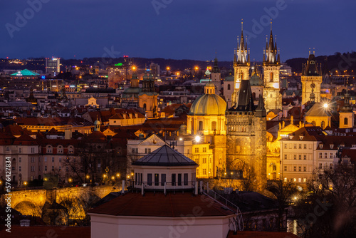 Evening view of the center of Prague