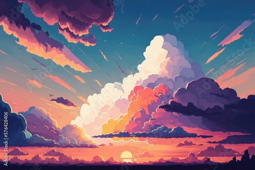 Beautiful sunset clouds background illustration, Generative AI 