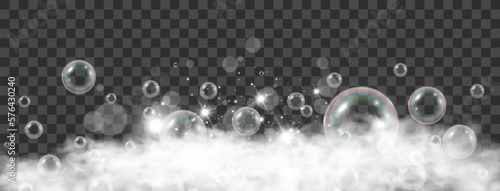 	
Air bubbles on a transparent background. Soap foam vector illustration.	
