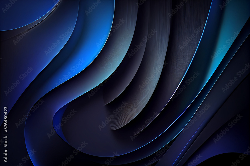 Fototapeta premium blue and black waves, paper texture, 3D abstract design, background