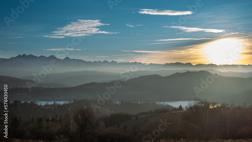 February evening. View from Czorsztyn to the Tatra Mountains against the background of the setting sun © Grzegorz