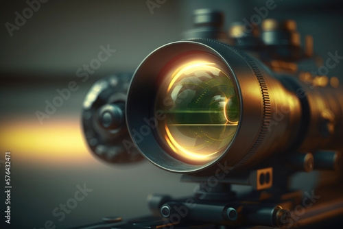 Sniper scope of a sniper rifle close-up. Created with Generative AI technology. photo