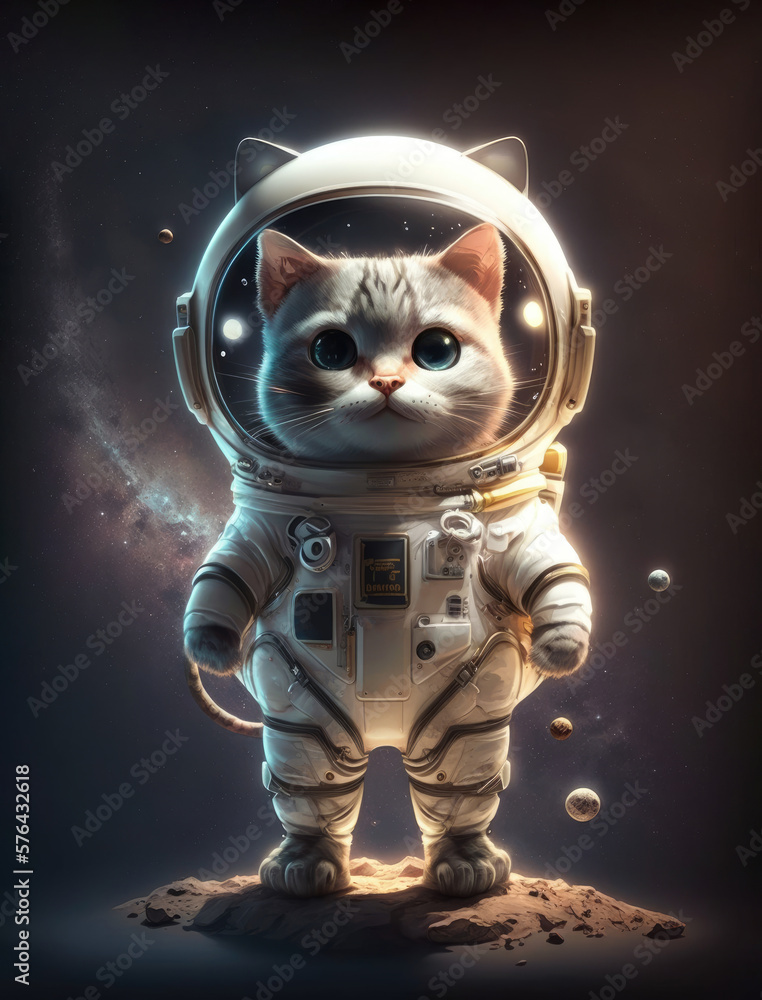 kittens in outer space that are wearing a space suit, an astronaut cat