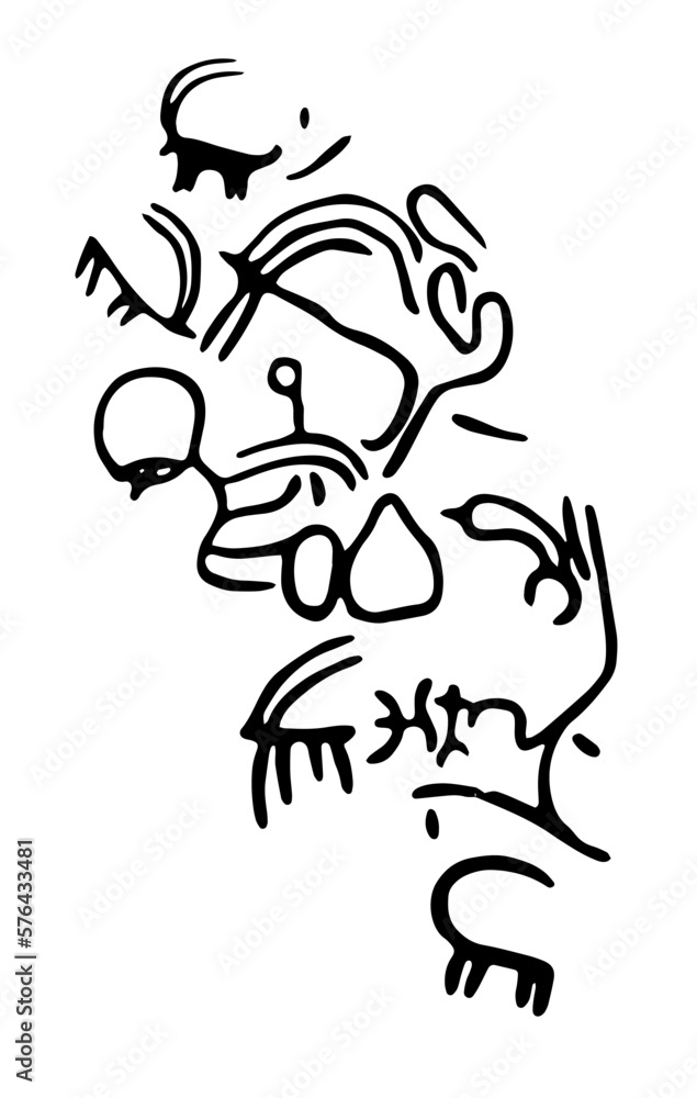 Vector illustration of rock paintings of people and cattle. Prehistoric rock petroglyphs discovered on the territory of Armenia Vector illustration of rock paintings of people and cattle. Prehistoric rock petroglyphs discovered on the territory of Armenia