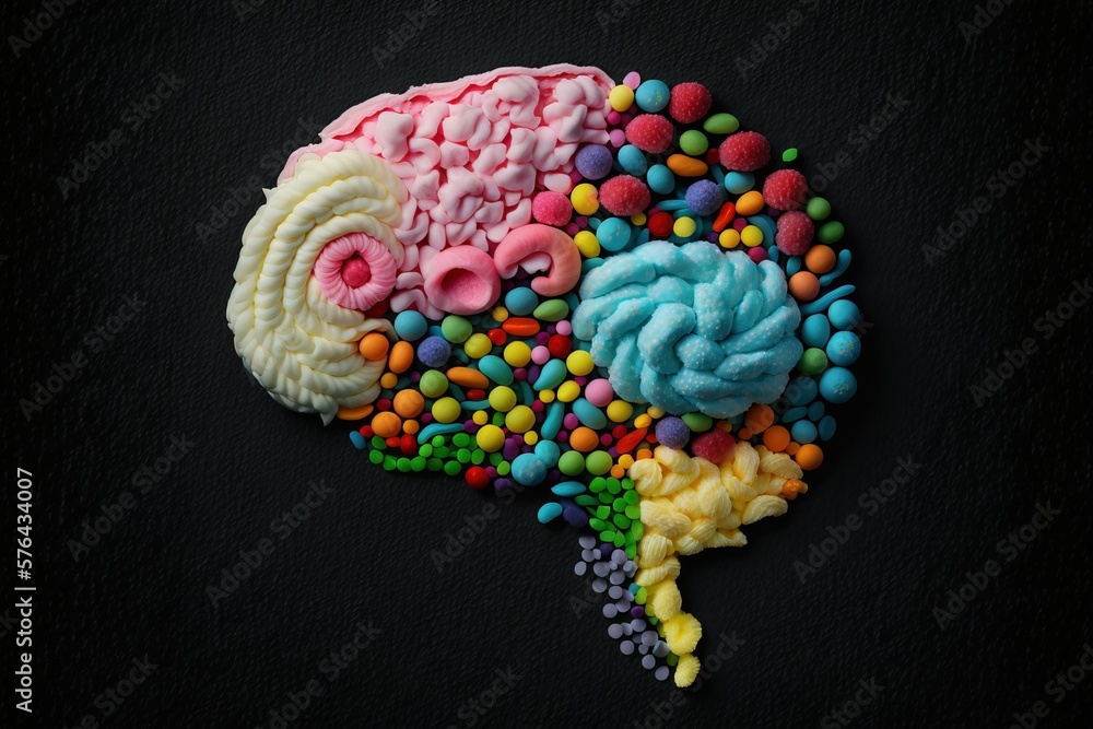 Concept of sugar rush: human brain made of sweets Stock Illustration ...