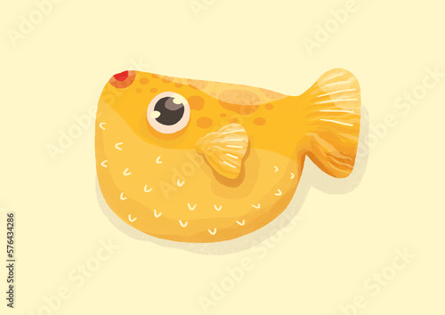 Obraz na plátně Illustration d'un mignon poisson globe fugu jaune, tout rond avec des piques, se