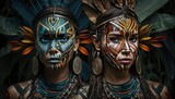 Warriors of the Amazon: Indigenous Women Posing with Ritual Body Painting and Bows.
Generative AI.