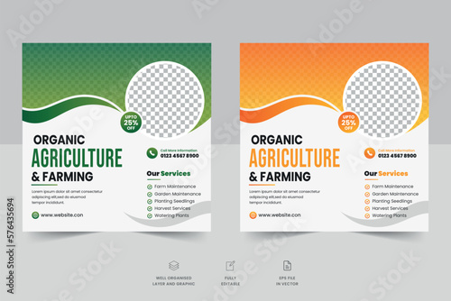 Agriculture farming services social media post banner or agro farm business flyer and Lawn gardening web banner template