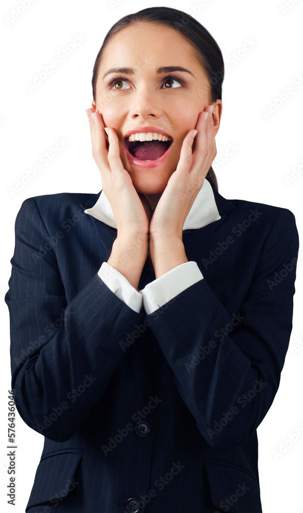Excited Businesswoman with Hands on Face - Isolated Excited Businesswoman with Hands on Face - Isolated