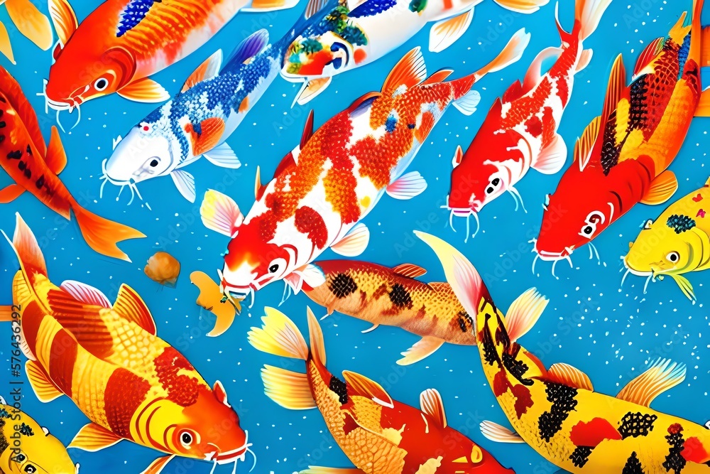 Obraz premium Watercolor Illustration of Set of koi, carp fish on an isolated white background, hand drawing. Generative AI