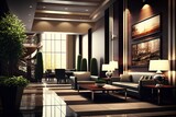 Modern hotel lobby decor design.