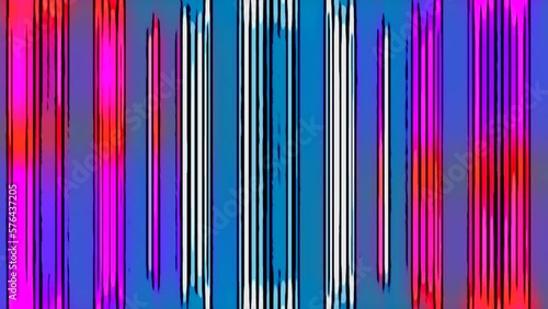 Multicolor parallel stripes move perpendicularly. Motion. Vertical bright flowing lines all over the screen. photo