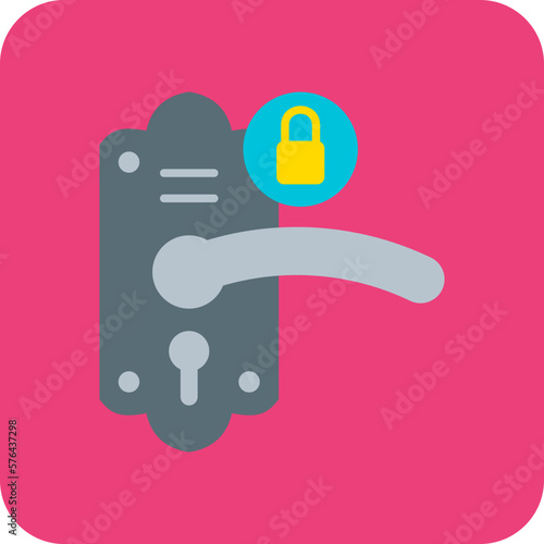 Door Lock Multicolor Round Corner Flat Icon