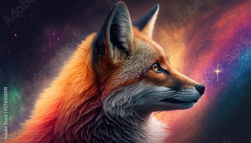 Fotografia Lindo close de raposa com fundo de galáxia. Generative AI