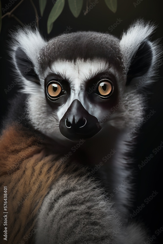 Portrait of a ring-tailed lemur (Lemur catta). Generative AI Portrait of a ring-tailed lemur (Lemur catta). Generative AI