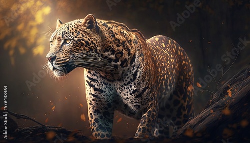 Fotografiet Leopard in the forest. Generative AI
