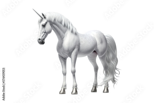Isolated white horse unicorn - Generative AI © comicsans