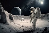 Astronauta na Lua com a terra ao fundo. Generative Ai