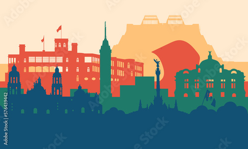Illustration of mexico mexico city silhouette with various buildings, monuments, tourist attractions