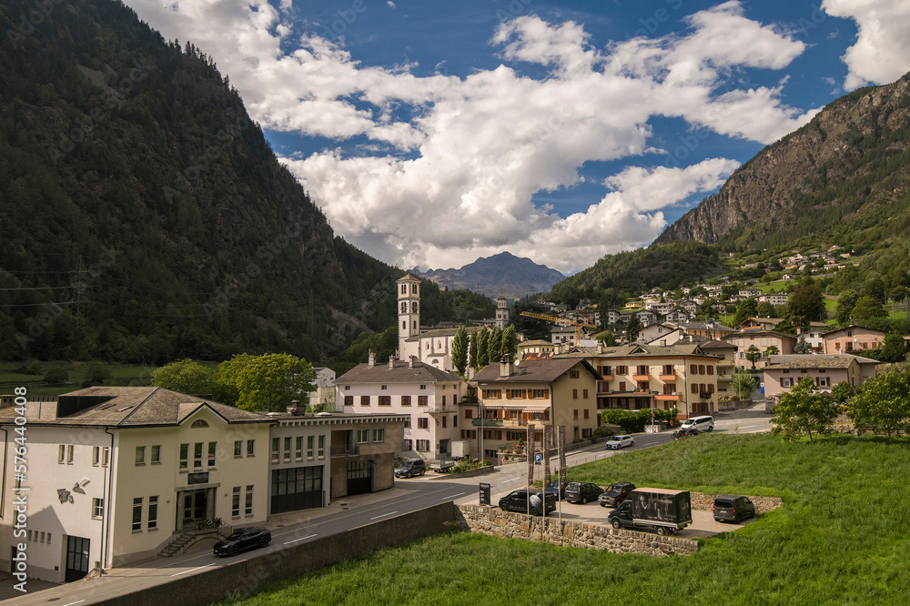 Fototapeta premium View on the municipality Brusio in canton Graubünden, Switzerland near the Italian border