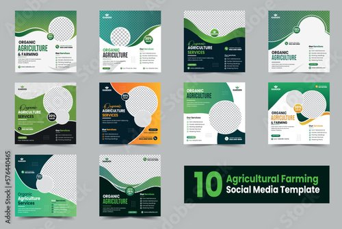 Agriculture farming services social media post banner set or agro farm business flyer design and Lawn gardening web banner template